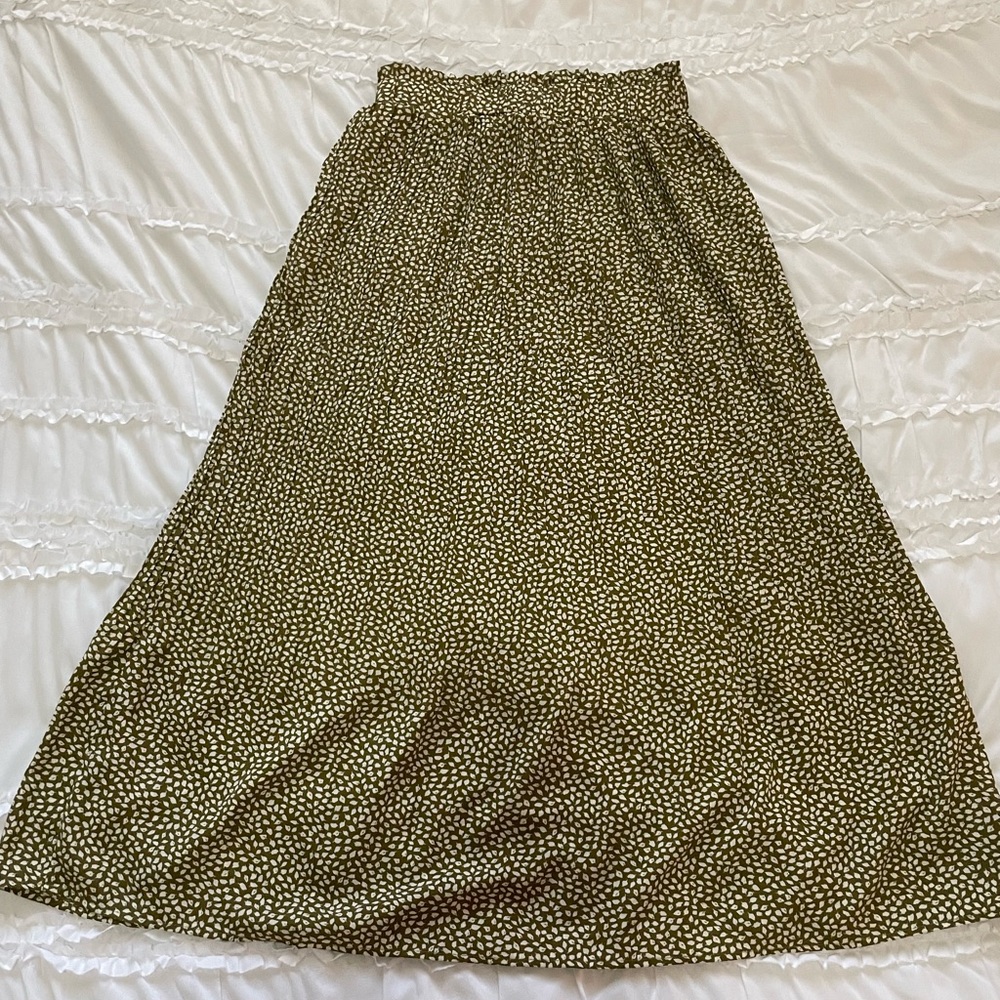 Army green ankle length skirt